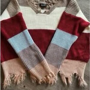 Striped Fringed Sweater